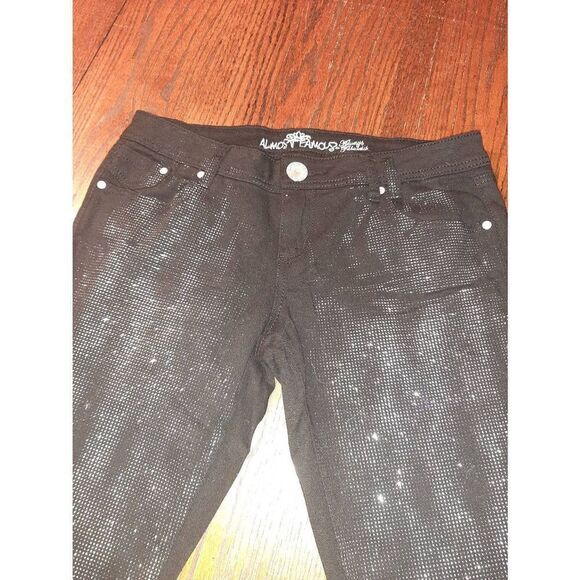 Juniors Jr Size 13 Almost Famous Black Bling Denim Blue Jeans Mid Rise - Picture 3 of 4